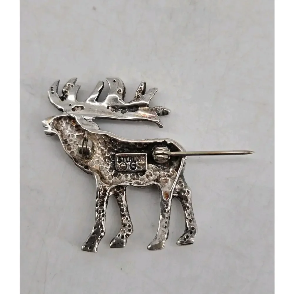 Vtg 70s Navajo Artisans GS Glen & Irene Sandoval Elk Sterling Silver Brooch Pin